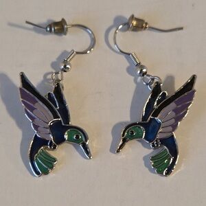 Hummingbird Drop Earrings - Purple, Green & Blue Bird Jewelry